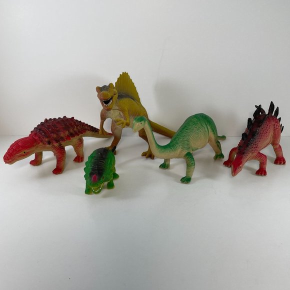 Unbranded Other - Vintage Lot of 4 Rubber Plastic Dinosaurs Ceratosauras Stegosaurus Brontosaurus